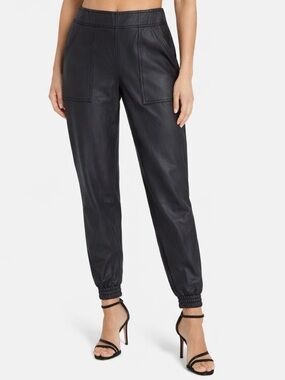 SPANX Black Faux Leather Jogger Pants with Patch Pockets